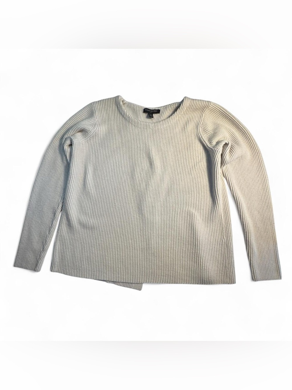 Banana Republic Cream Rib Knit Pullover Sweater Women's Medium Split Back Preppy